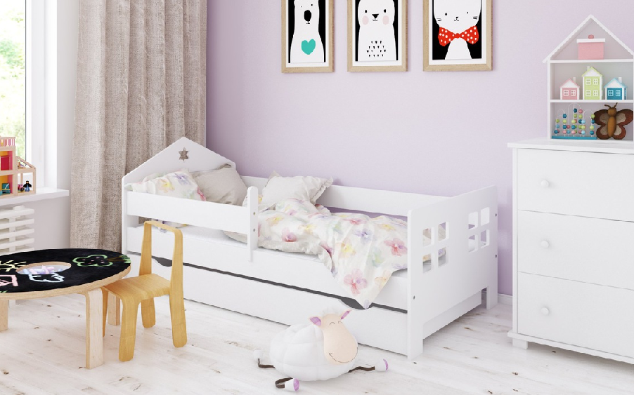 Детская кроватка House1 белая с ящиком для белья 160 × 80