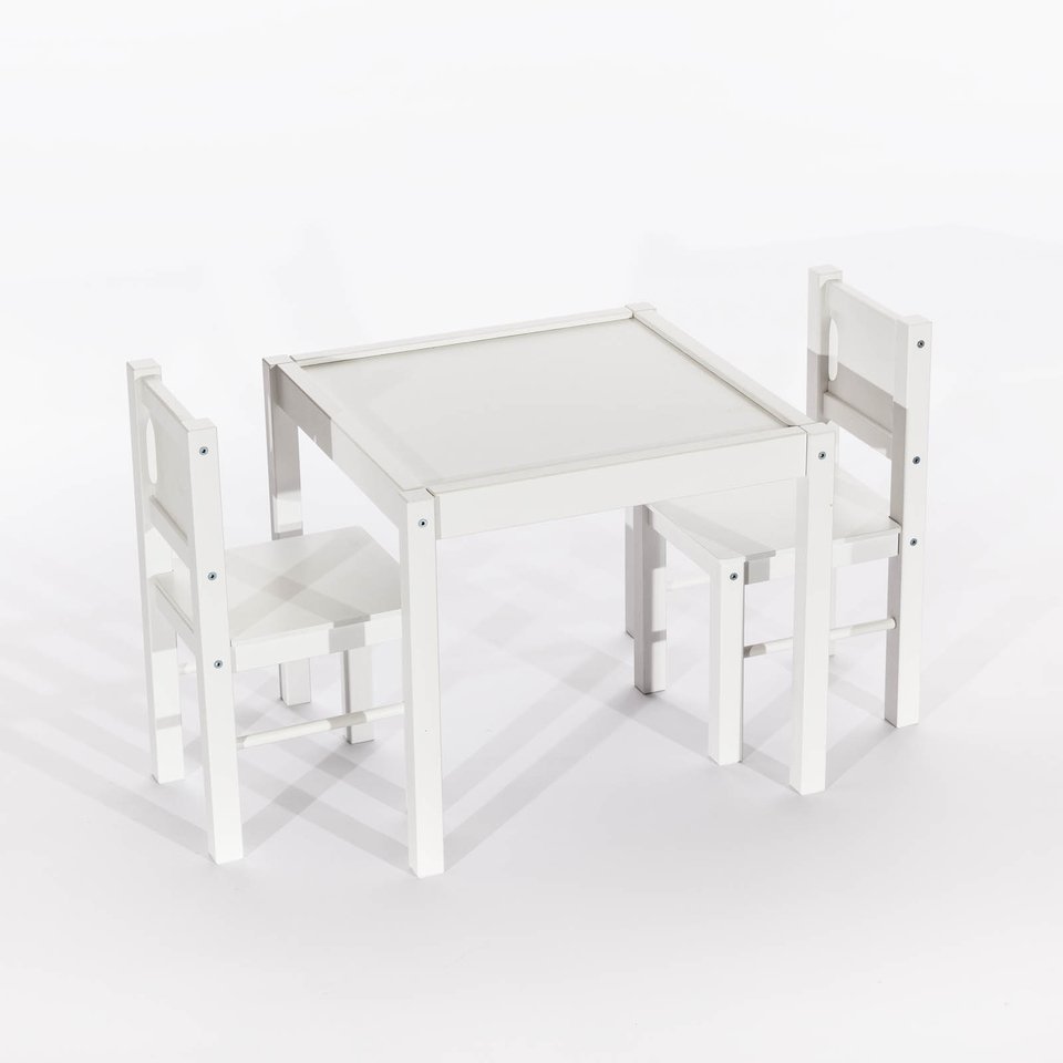 Laud ja 2 tooli valge