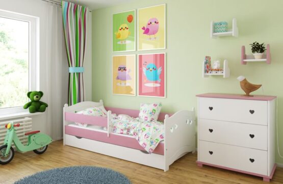 Детская кроватка Лаура розовая с ящиком для белья 180 × 80