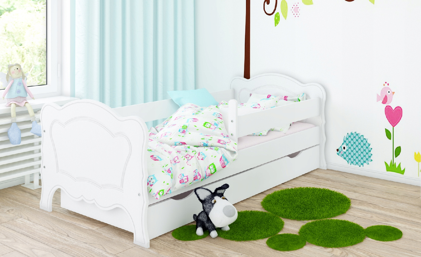 Детская кроватка Emili white с ящиком для белья 140 × 80