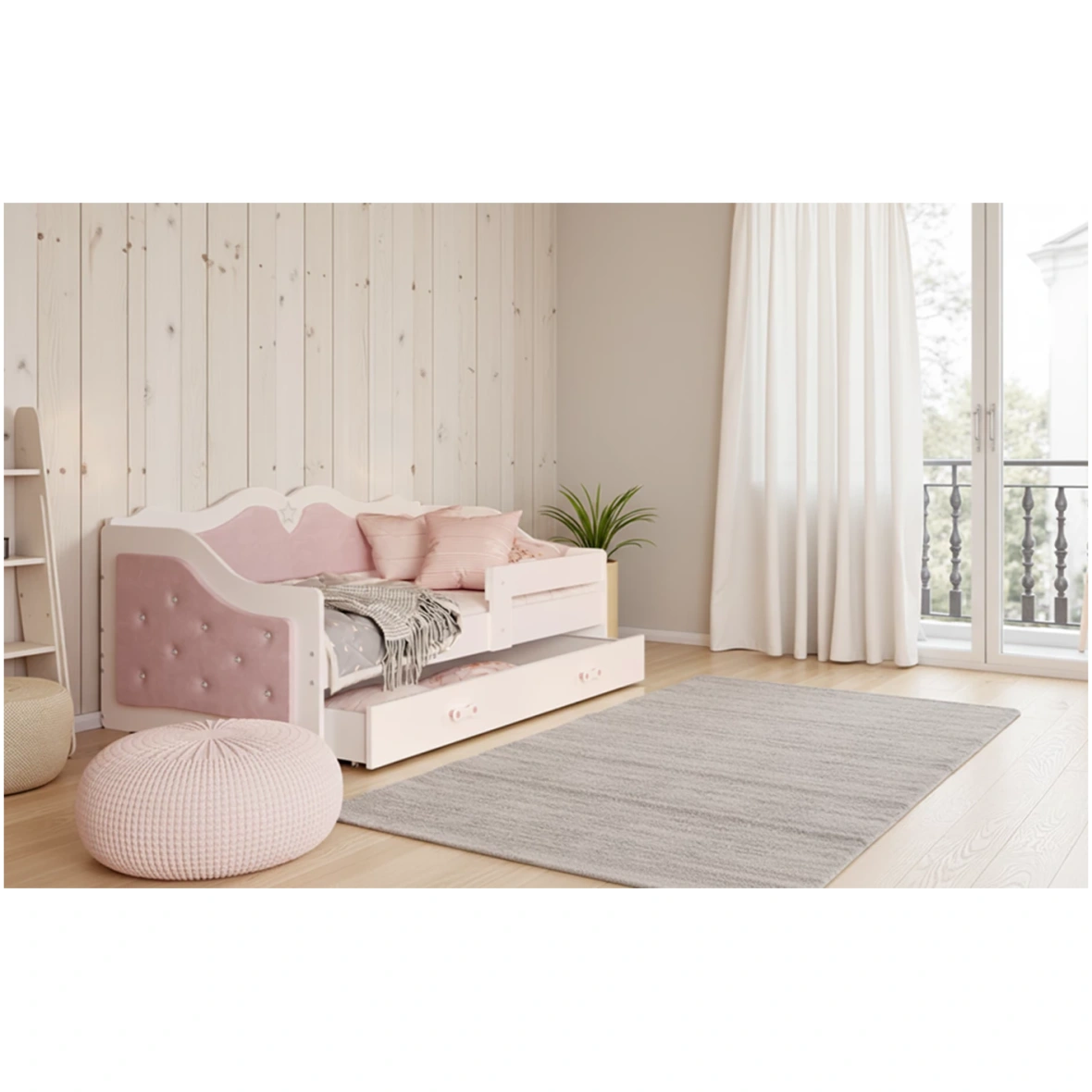 Lastevoodi Lili 180×80 pesukastiga roosa