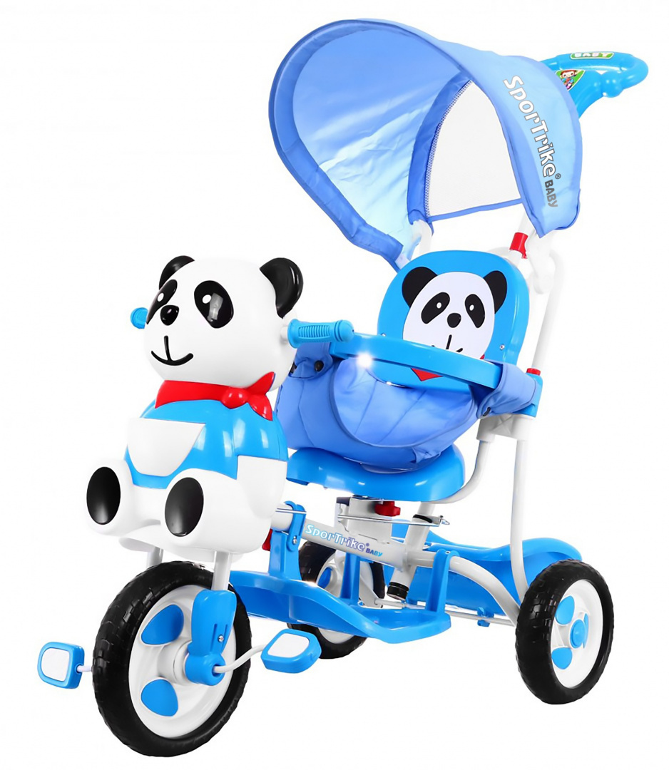 Трехколесный велосипед качели панда синий