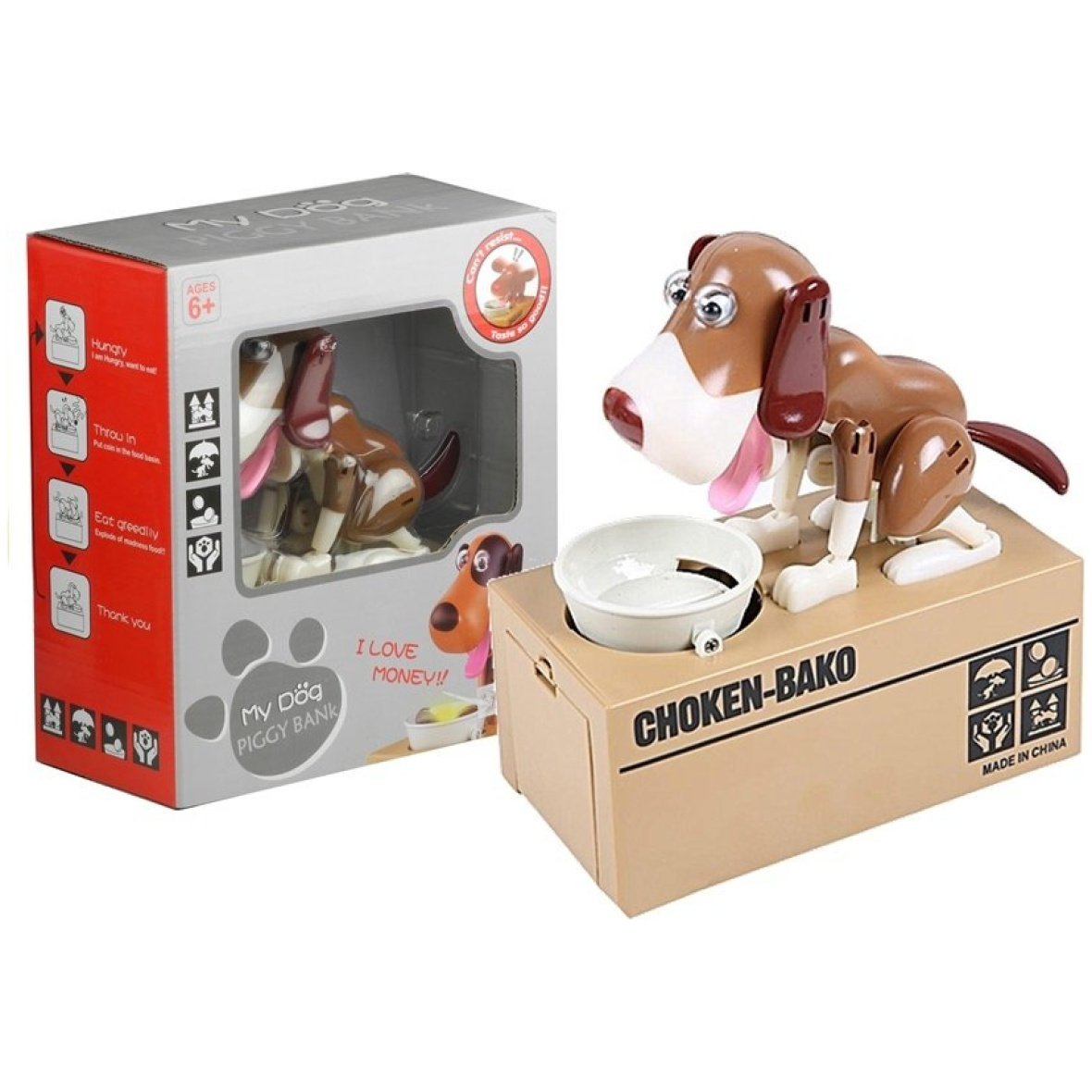 Rahakassa münte sööv pruun koer