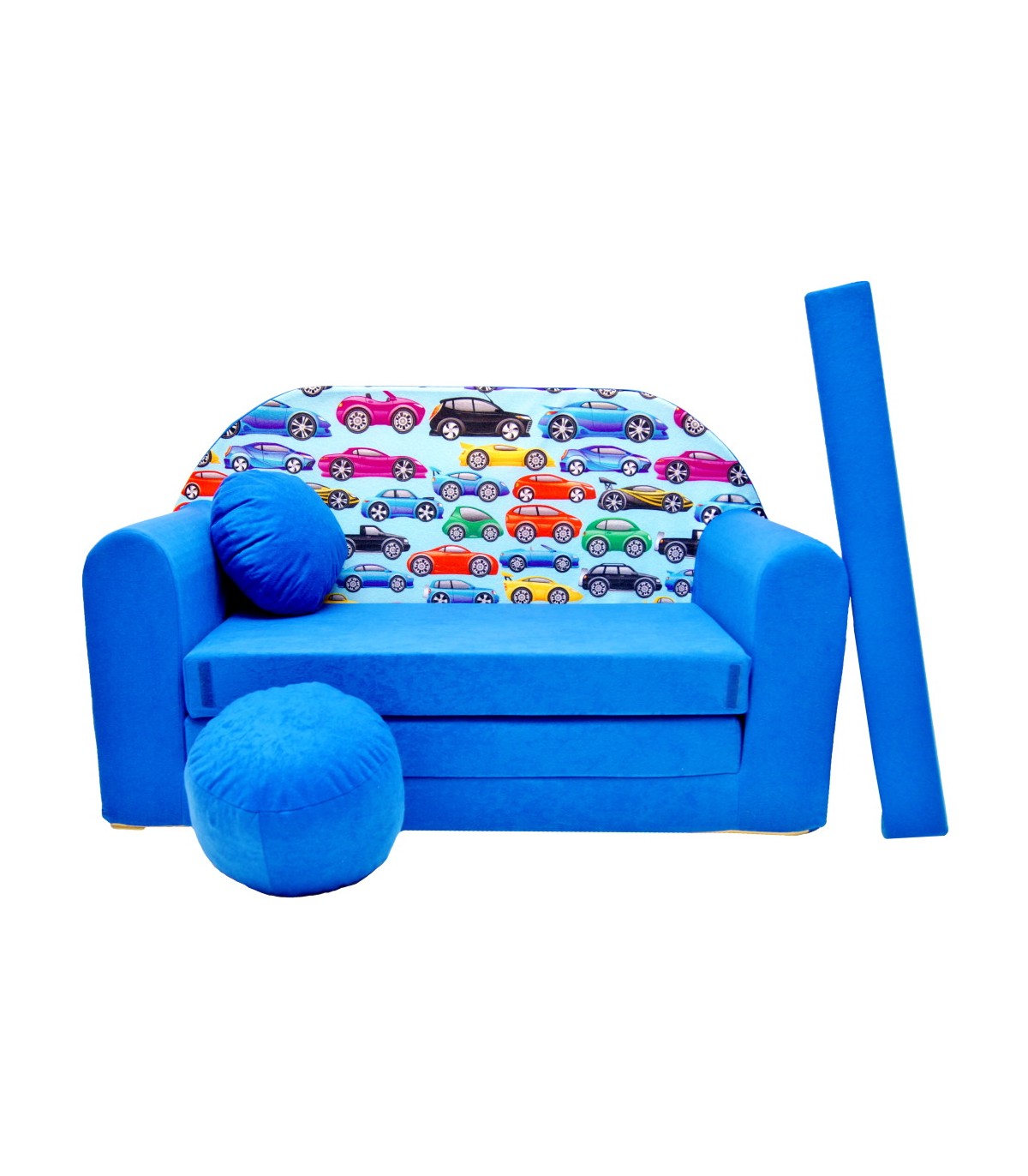 Детский раскладной диван машинки синий