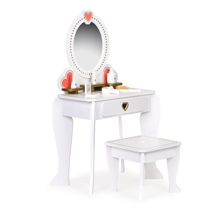 Большой деревянный детский туалетный столик с зеркалом и стулом
