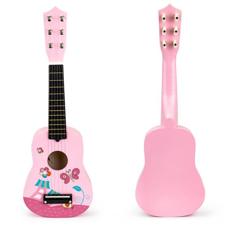Детская деревянная гитара, розовая