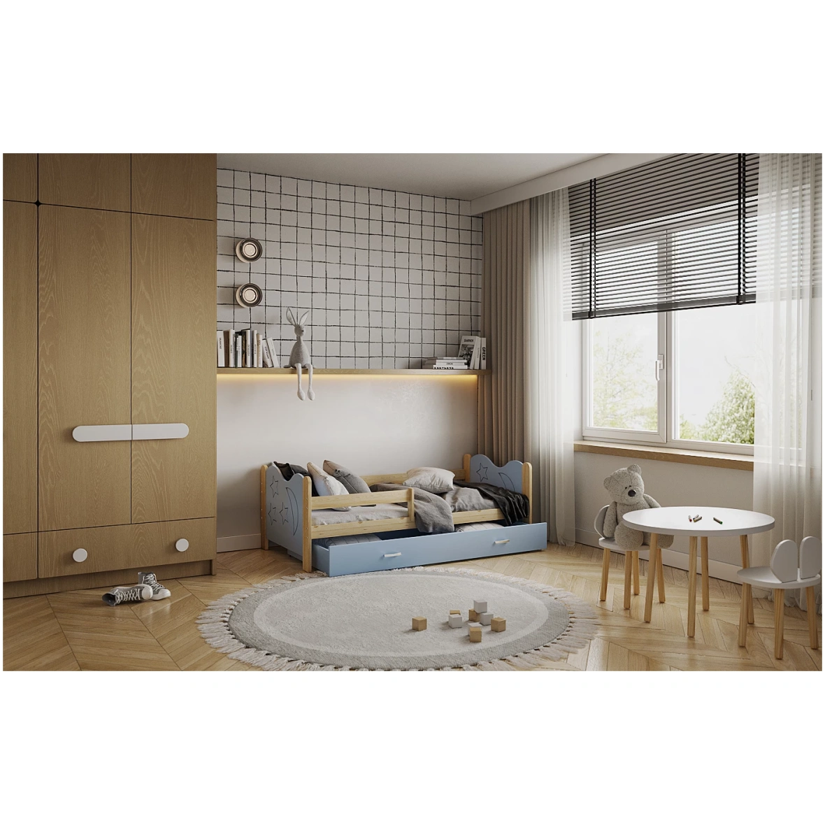 Lastevoodi Mikolaj 160×80 sahtliga mänd/sinine