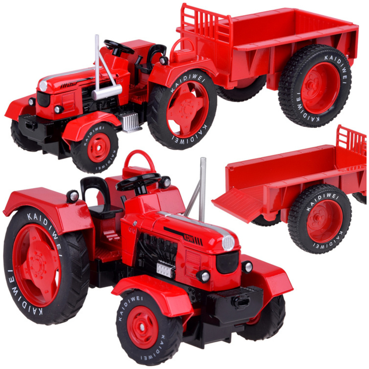 Metalltraktor haagise ja kummist ratastega 1:18