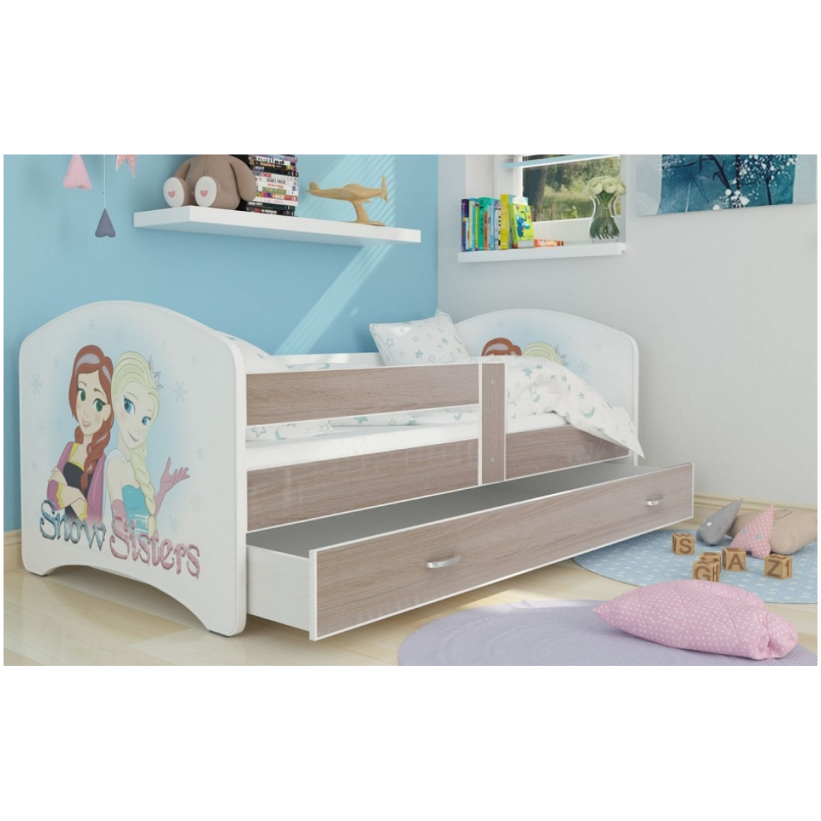 Lastevoodi Luki 160×80 pesukastiga nr44 hele tamm