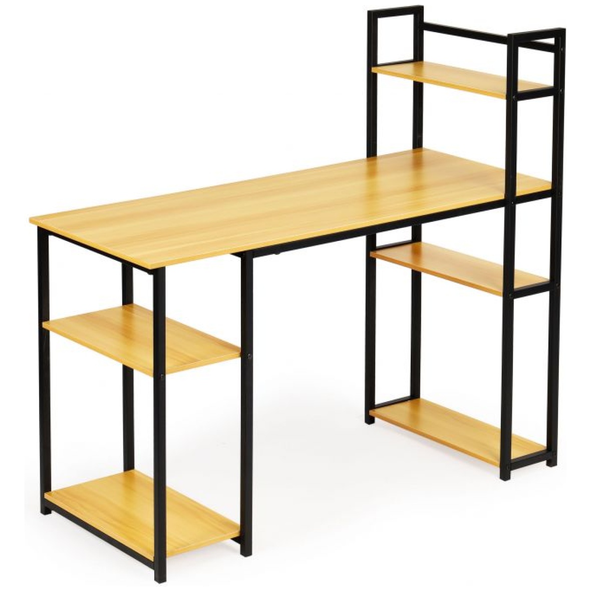 Arvutilaud koos riiulitega – loft-stiilis, hele tamm