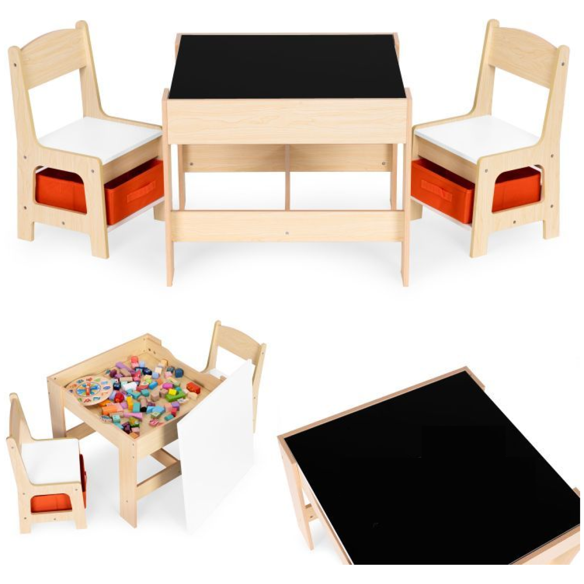 Laste lauakomplekt kriiditahvliga – laud + 2 tooli