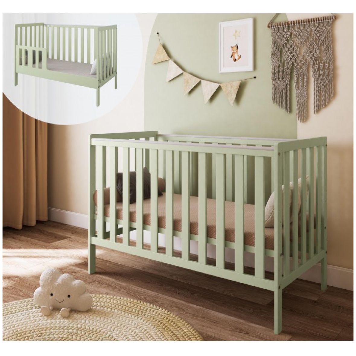 2in1 võrevoodi Bambi 120×60 münt