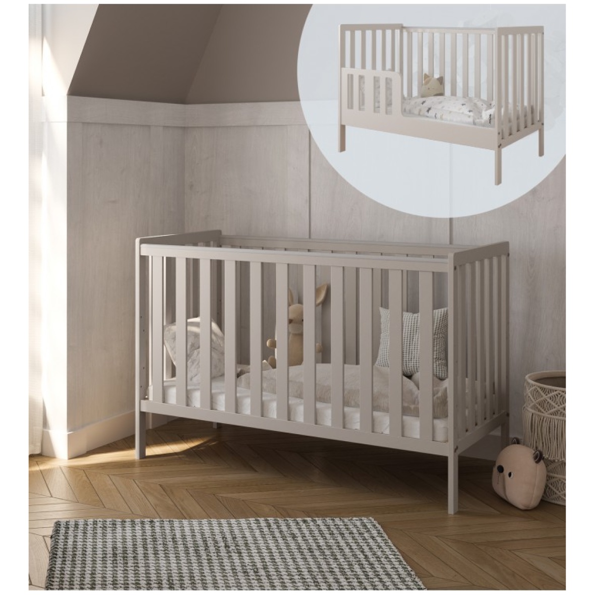 2in1 võrevoodi Bambi 120×60 beežikas-hall