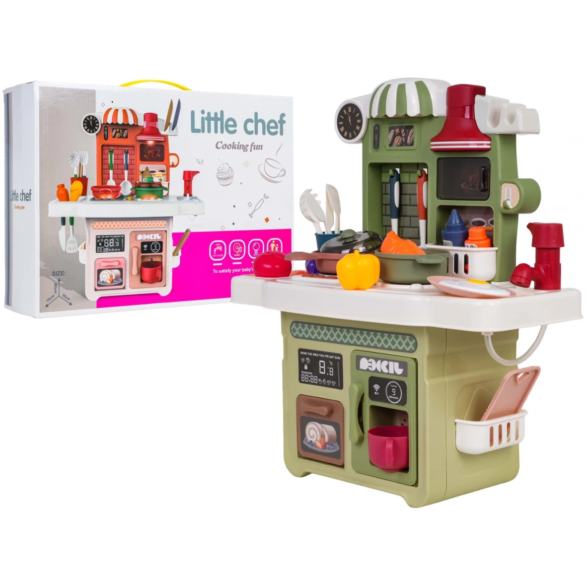 Laste mänguköök – tulede, helide ja tarvikutega roheline