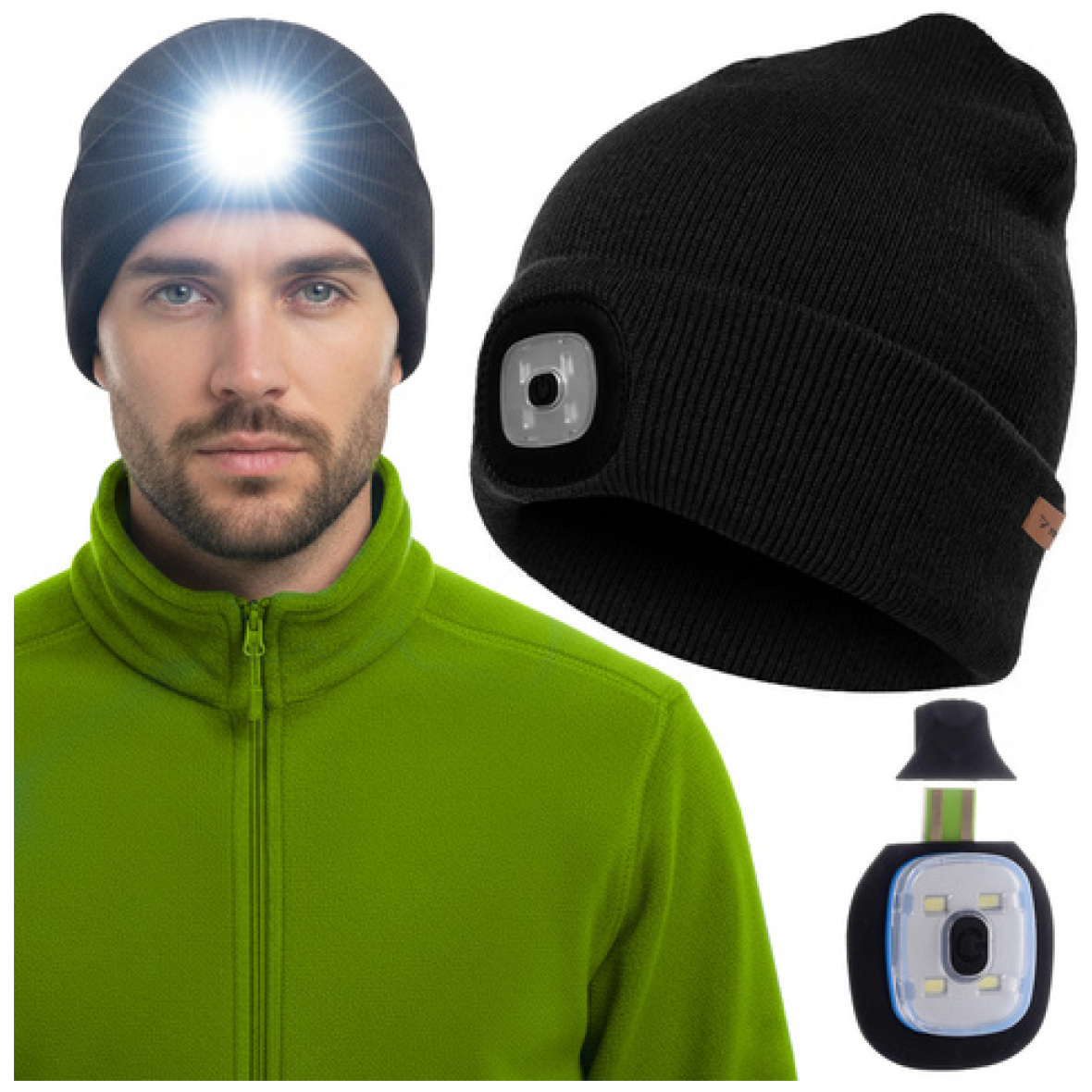 Led lambiga talvemüts – must