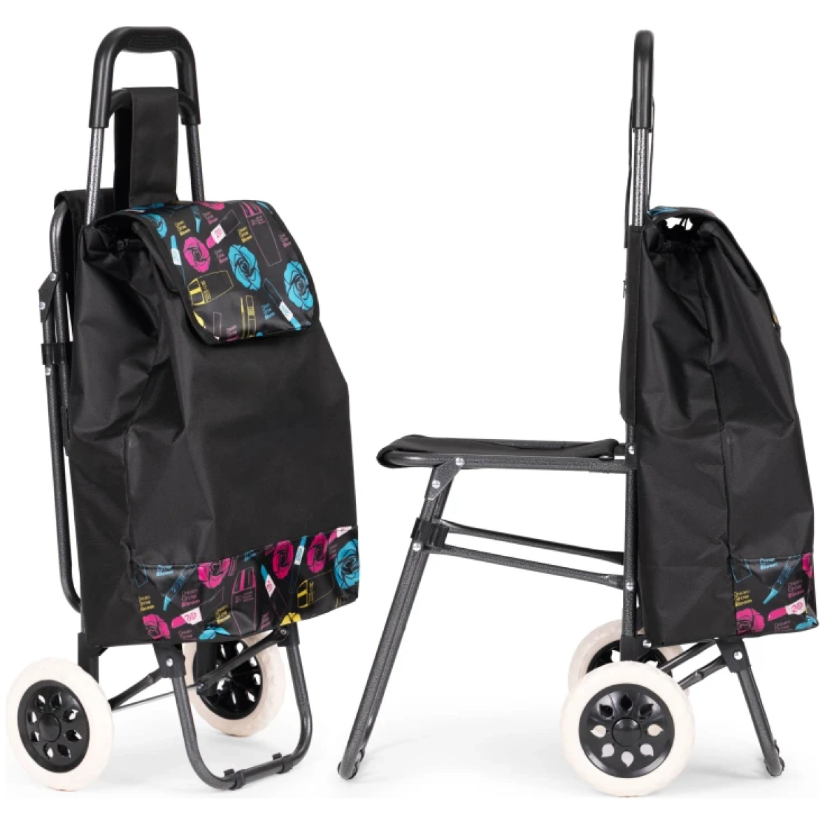 Ostukäru 30 l – kokkupandav iste ja suured rattad