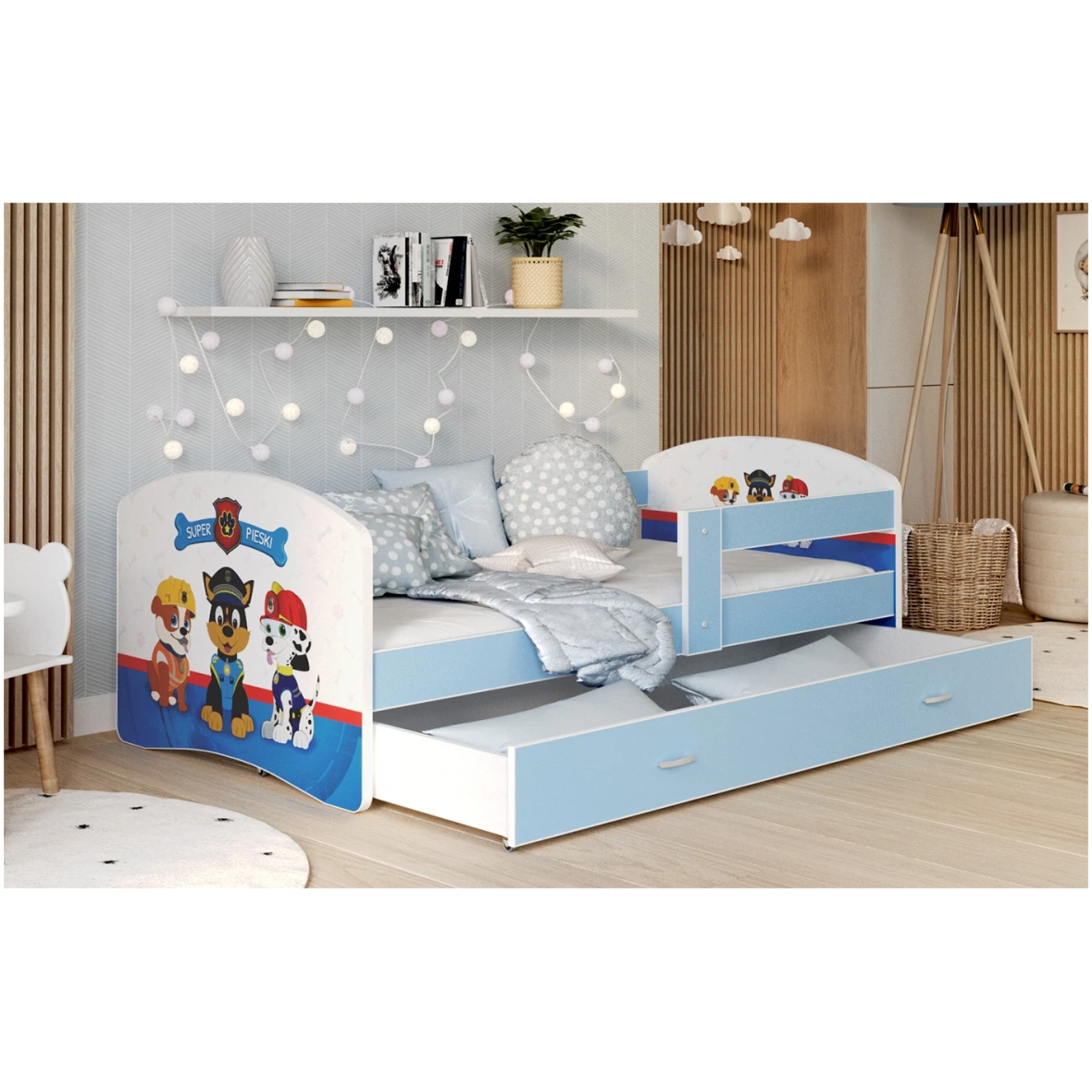 Lastevoodi Luki 160×80 pesukastiga nr47L sinine