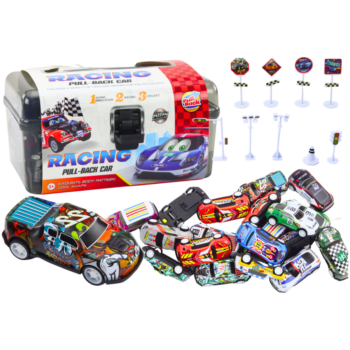 Mudelautode komplekt kohvris, liiklusmärkidega