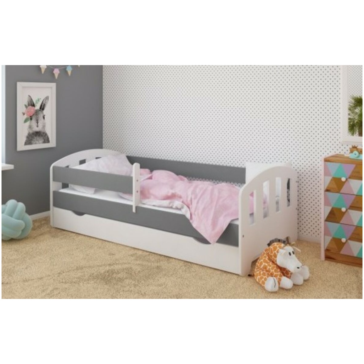 Lastevoodi Classic 160×80 pesukastiga valge-hall