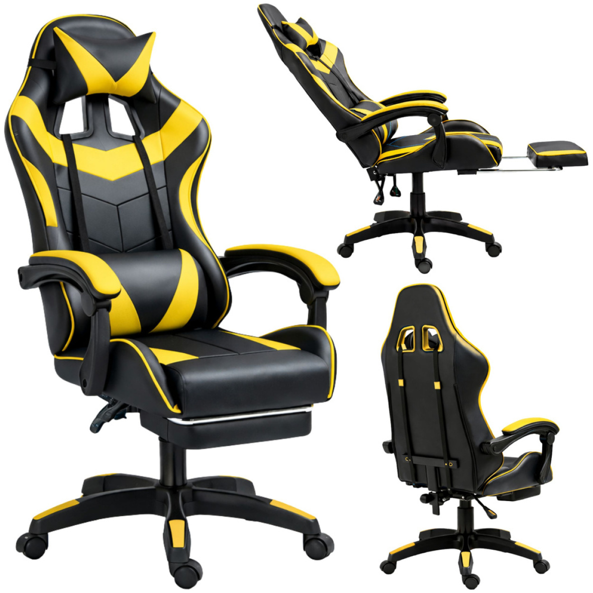 Ergonoomiline mänguritool jalatoega, must-kollane