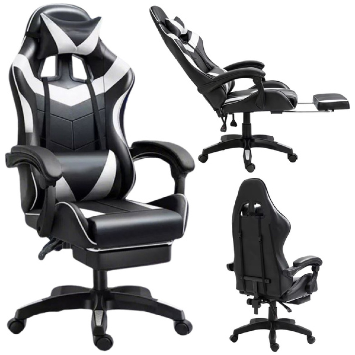 Ergonoomiline mänguritool jalatoega, must-valge