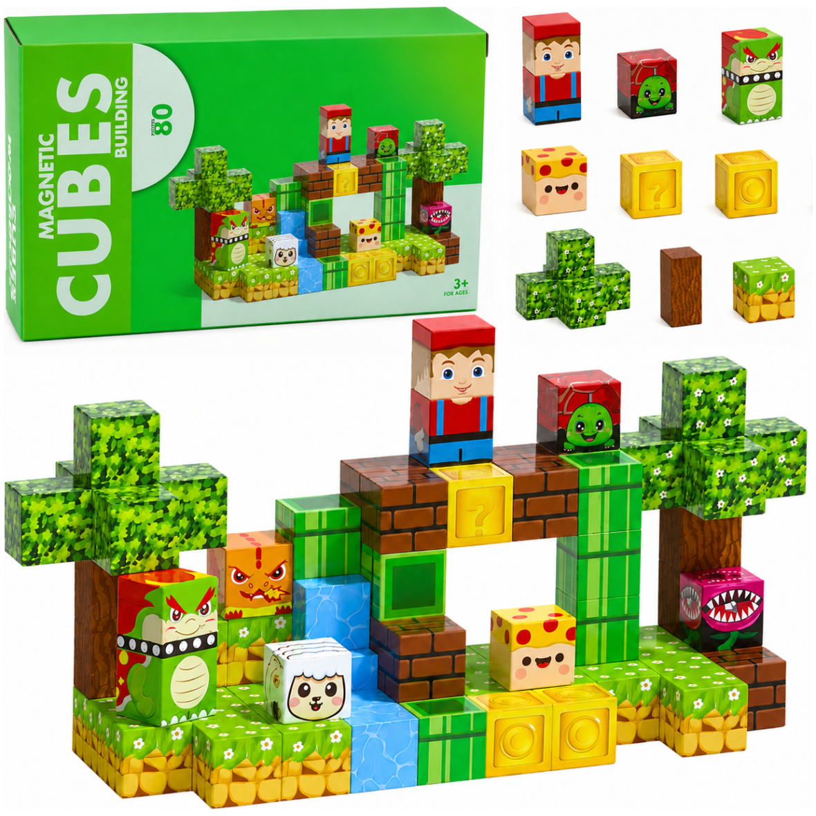 Magnetklotsid Pixel World Animals – 80 osa
