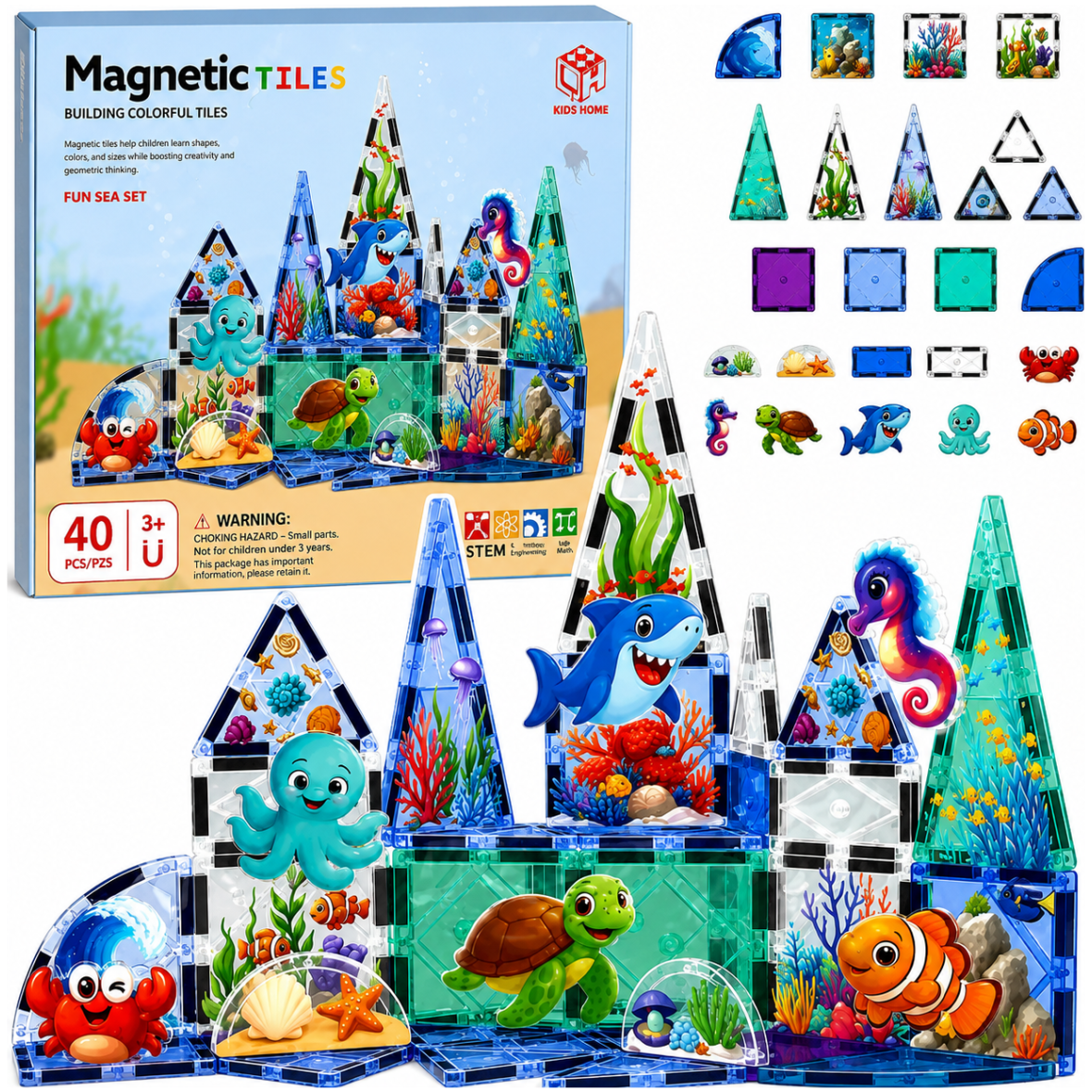Magnetilised ehitusklotsid Ookean – mereloomad, 40 tk